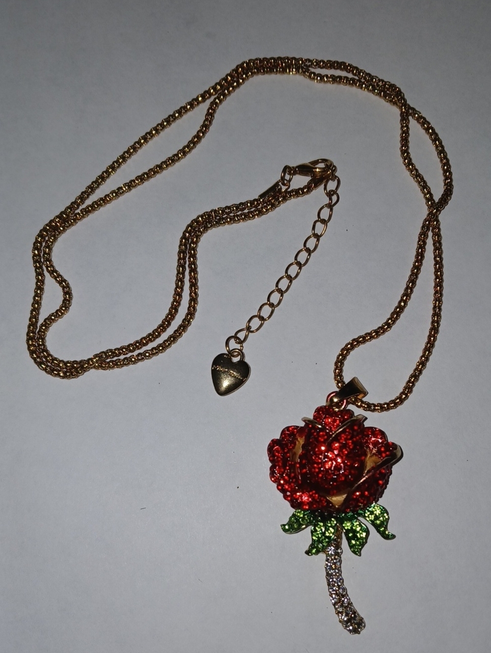 Betsey Johnson Gold-Tone Necklace with Red Crystal Rose Pendant -